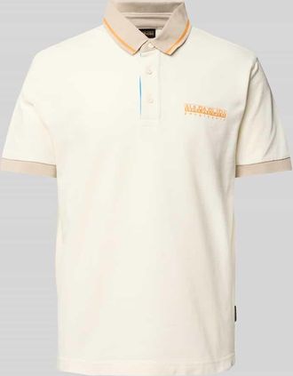 Napapijri Slim Fit Poloshirt mit Label-Print in Weiss, Größe XXXL