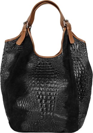 Samantha Look Shopper SAMANTHA LOOK, Damen, Gr. B/H/T: 45cm x 45cm x 13cm onesize, schwarz, Leder, gl&auml;nzend, Taschen Shopper, echt Leder, Made in Italy