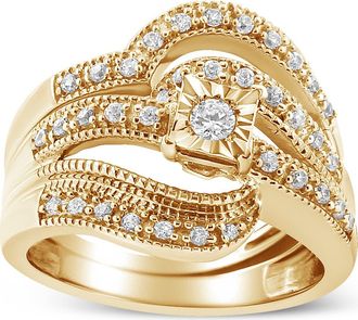 House of Brilliance Silver 1/3 Cttw Diamond Crisscross Engagement Ring Bridal Set in Yellow at Nordstrom, Size 11