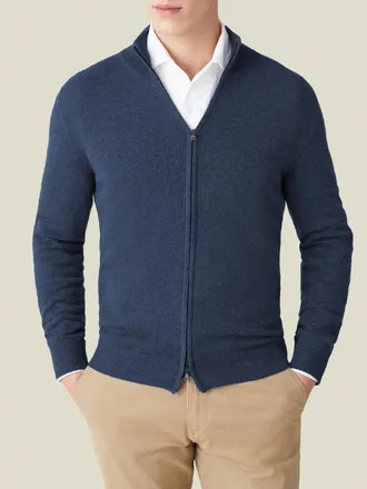 Luca Faloni Atlantic Blue Cashmere (2-Ply) Zip Cardigan