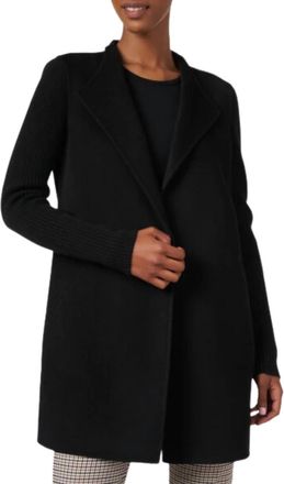 Kinross Cashmere Rib Sleeve Coat In Black