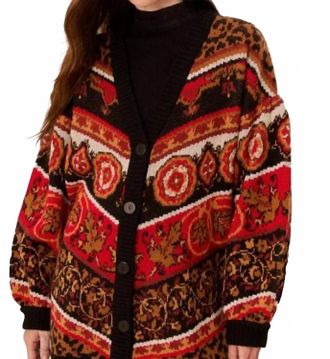 Farm Rio Womens Ainika Tiles Knit Cardigan In Red