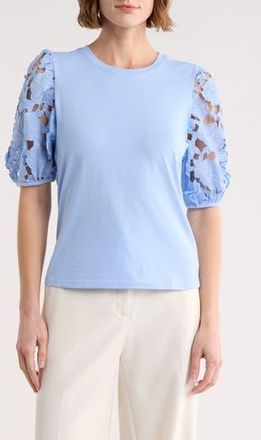 Ellen Tracy Mixed Media 3D Floral Sleeve Top in Hydrangea at Nordstrom Rack, Size X-Small