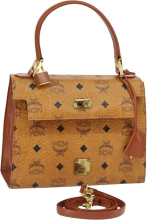 MCM Vicetos Logo Pvc Cuir Brown Canvas Bag (Pre-Owned)