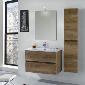 Mazzoni Mazzoni - Mobile da Bagno Sospeso 80cm Colonna P32cm Maiorca Light Noce Chiaro Frassinato