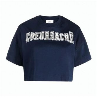Ami Cropped Navy T-Shirt With Collegiate Text Design