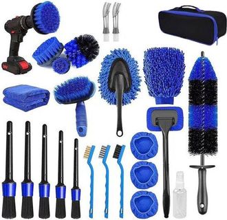 No Brand Juego De Limpieza Para Coche De 25 Piezas - Cepillos De Limpieza Para Coche - Limpieza Interior Y Exterior - Cepillos De Microfibra Suave - Mango Ergo