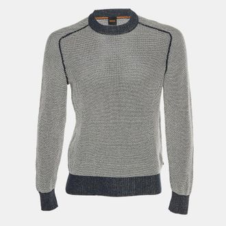 HUGO BOSS Boss By Hugo Boss Navy Blue Crewneck Cotton Knit Slim Fit Sweater