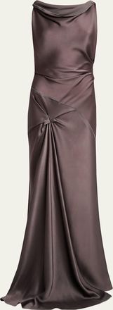 Victoria Beckham Asymmetric Draped Sleeveless Satin Midi Dress