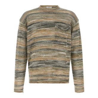 Roberto Collina Round-neck Knitwear, male, Multicolor, Size: XL Linen Sweater with Pocket