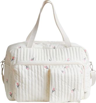 Generic Quilted Cotton Tote Bag for Women Shoulder Handbag Diaper Bags Embroidery Pattern Weekend Bags Large Capacity Quilted Duffle Bag Lightweight for Mom W