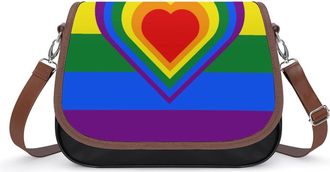 Generic Rainbow Flag with Hearts Small Womens Crossbody Bags Shoulder Handbag with Adjustable Strap for Travel