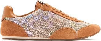 Coach crystal-embellished panelled sneakers - women - Rubber/Calf Suede/Calf Leather/Canvas - 11 - Neutrals