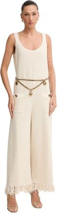 Elisabetta Franchi Boucl&eacute; Knit Jumpsuit met Riem - Dames - Jumpsuits - Beige - S - Katoen - Jumpsuits & Playsuits