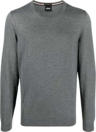 HUGO BOSS Botto-L Sweater met ronde hals - Heren - Ronde hals truien - Grijs - 2XL - Wol - Truien & Vesten