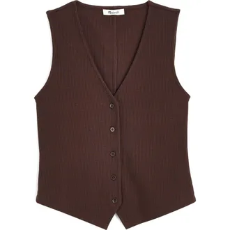 Madewell Rib V-Neck Vest in Dark Brown at Nordstrom, Size Xx-Large