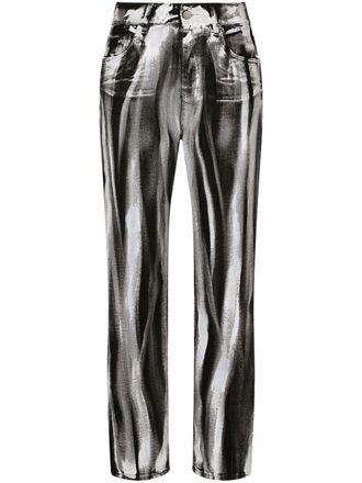 Dolce & Gabbana stripe-print cropped boyfriend jeans - women - Cotton - 38 - Black