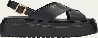 Prada Leather Caged Fisherman Sandals