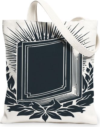 Generic Vintage Artistic Canvas Tote Bags, Book Pattern Reusable Grocery Bags, Lightweight Washable Shoulder Strap Canvas for Gym O, Beige, 13x15 Inch