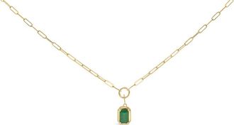 House of Brilliance 10K Yellow Gold Emerald Cut 6x4 MM Green Emerald Solitaire Pendant Necklace - 18 inch