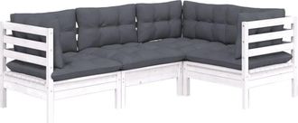 vidaXL Vidaxl - Muebles De Jard&iacute;n 4 Pzas Con Cojines Blanco Madera De Pino
