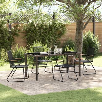 Berkfield Home 5 Piece Garden Dining Set Black PVC Rattan