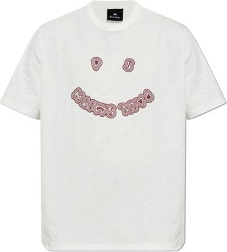 Paul Smith Tops, Heren, Wit, XL, Katoen, T-shirt met geprint logo