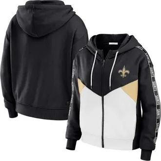 WEAR by Erin Andrews Womens WEAR by Erin Andrews Black/White New Orleans Saints Plus Size Color Block Full-Zip Hoodie at Nordstrom, Size 3X