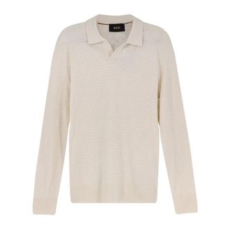 HUGO BOSS Hugo, Polo Shirts, male, White, Size: XL V-collar Long Sleeve Top