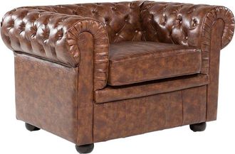Beliani Beliani - Modern Club Chair Classic Button Tufted Scroll Arms Golden Brown Chesterfield