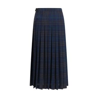 Burberry Check Wool-Blend Pleated Skirt - Blue