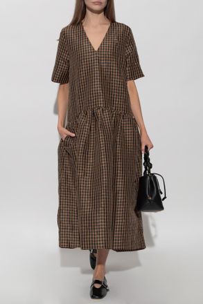 Ganni Dress With A Check Pattern, Womens, Brown