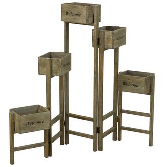 Wanderlust Deco Soporte Con 5 Cestos De Madera Marr&oacute;n 124x15x90,5