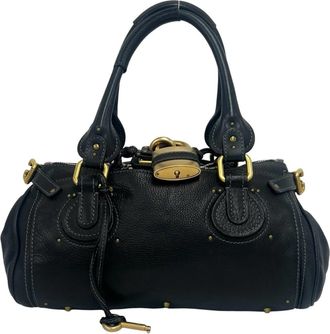 Chlo&eacute; Black Leather Boston Bag Handbag Tote Bag (Pre-Owned)