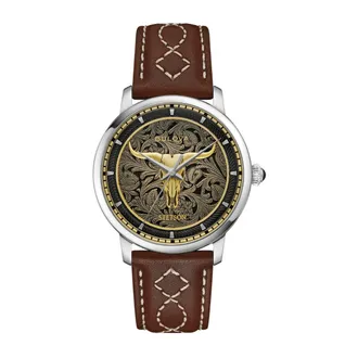 Bulova Longhorn Automatic Black Dial Mens Watch 96A334