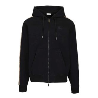 Burberry Zip-throughs, male, Blue, Size: 3XL Check Trim Cotton Zip Hoodie