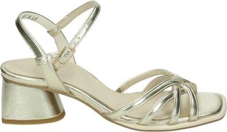 Paul Green Gouden Sandaal met G Breedte - Dames - Sandalen met hakken - Grijs - 40 1/2 EU - Leer - Schoenen