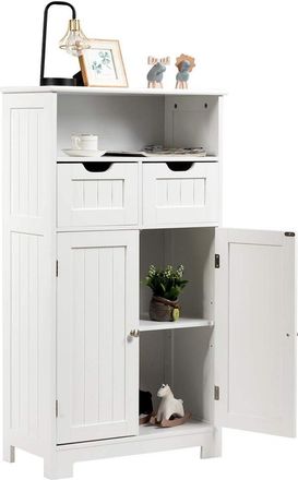 Costway Mueble De Ba&ntilde;o Armario De Suelo Auxiliar Aparador De Almacenaje Con Estantes, Puerta Y Cajones - Costway