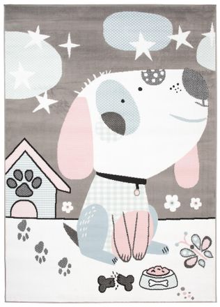 Tapiso Alfombra para niños gris blanco rosa azul perro suave 140 x 200 cm