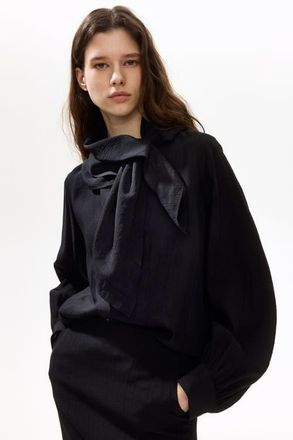 H&M Scarf-detail shirt in Black at Nordstrom, Size Medium