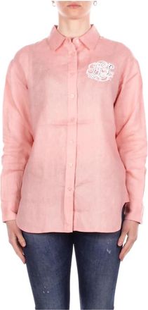 Ralph Lauren Logo Button-Down overhemd met logo op de voorkant - Dames - Overhemden - Roze - XS - Linnen - Overhemden