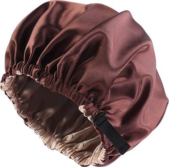 Generic Cap Print Fashion Women Reversible Adjustable Beading Braid Hat Muslim Ruffle Wrap Hat Sleep Caps Satin Lined Hair Caps Family Outfit, coffee, One Siz