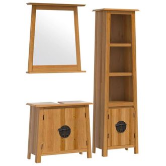 Berkfield Home 3 Piece Bathroom Furniture Set Solid Wood Pine in Brown