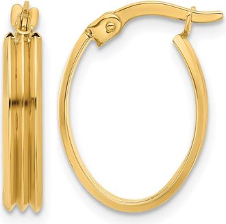 Diamond2Deal 14K Yellow Gold Polished and Grooved Oval Hoop Earrings
