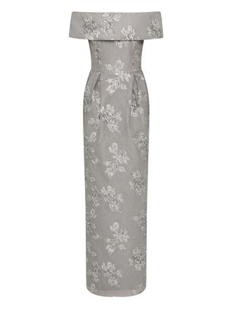 Rebecca Vallance Ruth off-shoulder floral gown - women - Polyester/Elastane/Metallic Fibre/Polyester/Nylon - 16 - Silver