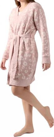 MeMoi Leopard Print Cozy Knit Short Long-Sleeve Robe In Pink-Ivory