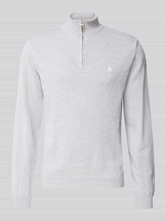 Review Troyer mit Logo-Stitching und kurzem Rei&szlig;verschluss in Hellgrau Melange, Gr&ouml;&szlig;e XXL