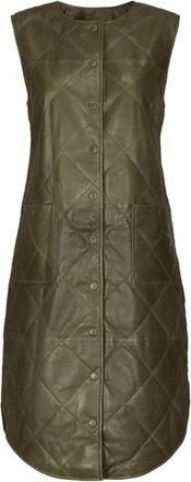 Notyz Gewatteerde leren vest met knoopsluiting - Dames - Bodywarmers - Groen - M - Leer - Jassen