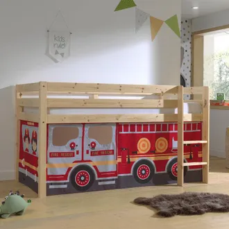 M&S Collection M&s - Cama De Media Altura 90x200 Con Somier Y Funda Bombero Vipack Pino Madera