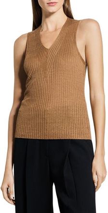 Theory Linen Blend Rib Tank in Mid Khaki - 2Pd at Nordstrom, Size Medium